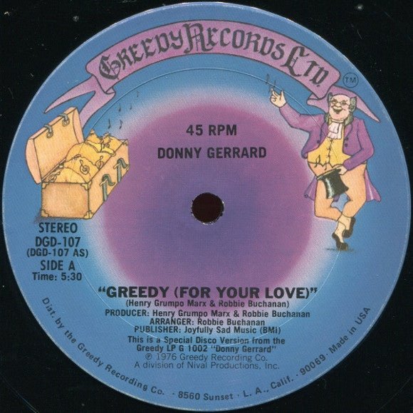 Donny Gerrard – Greedy (For Your Love) / Stand Up (12") (T20) - Bob's Vinyl