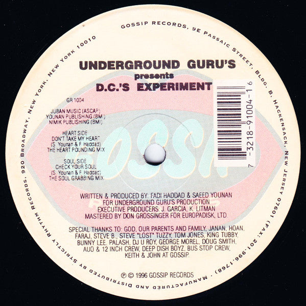 Underground Guru's Presents D.C.'s Experiment – Don't Take My Heart (12" Single) T20