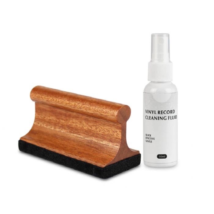 Houten LP borstel met schoonmaakvloeistof