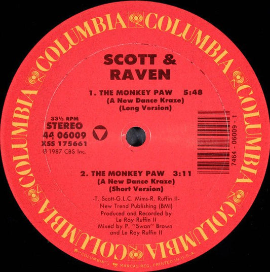 Scott & Raven – The Monkey Paw (A New Dance Kraze) (12" Single) T20 - Bob's Vinyl